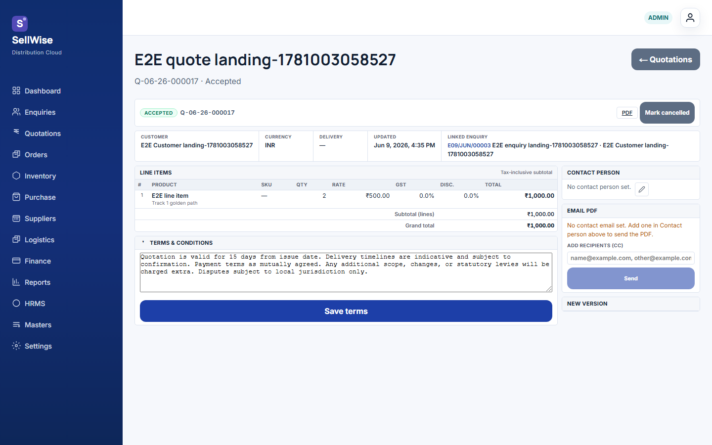 SellWise quotation builder with line items and PDF preview